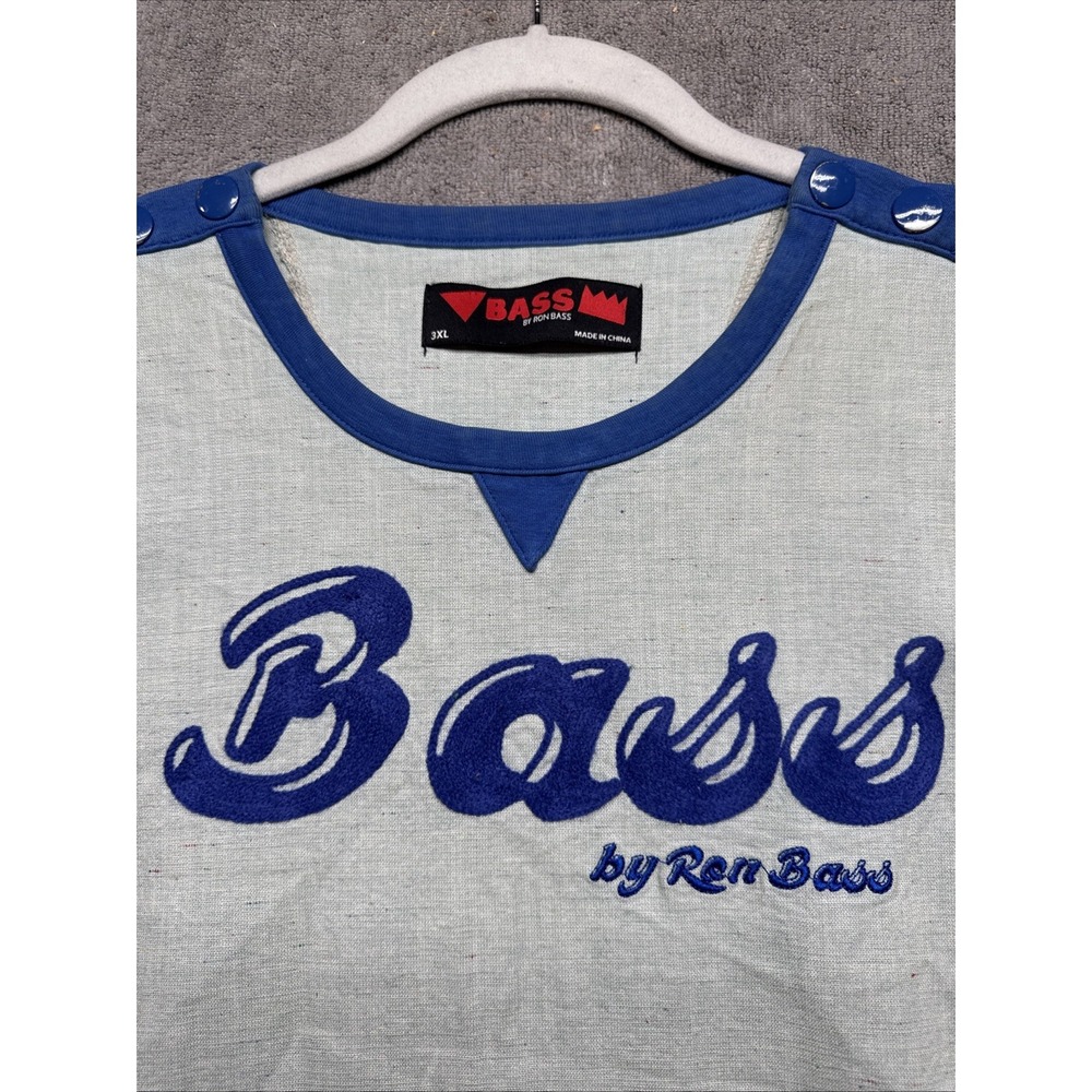 Graphic Ringer T-Shirt Men's 3XL Gray Blue Bass by Ron Bass Streetwear Retro